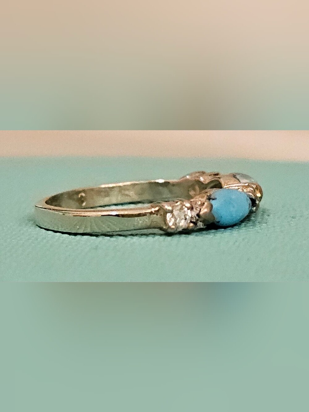 925 STERLING SILVER with Turquoise and CZ Ring SZ 4